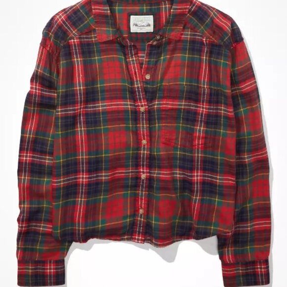 American Eagle Cozy Cabin Cropped Flannel NWT - Picture 3 of 5